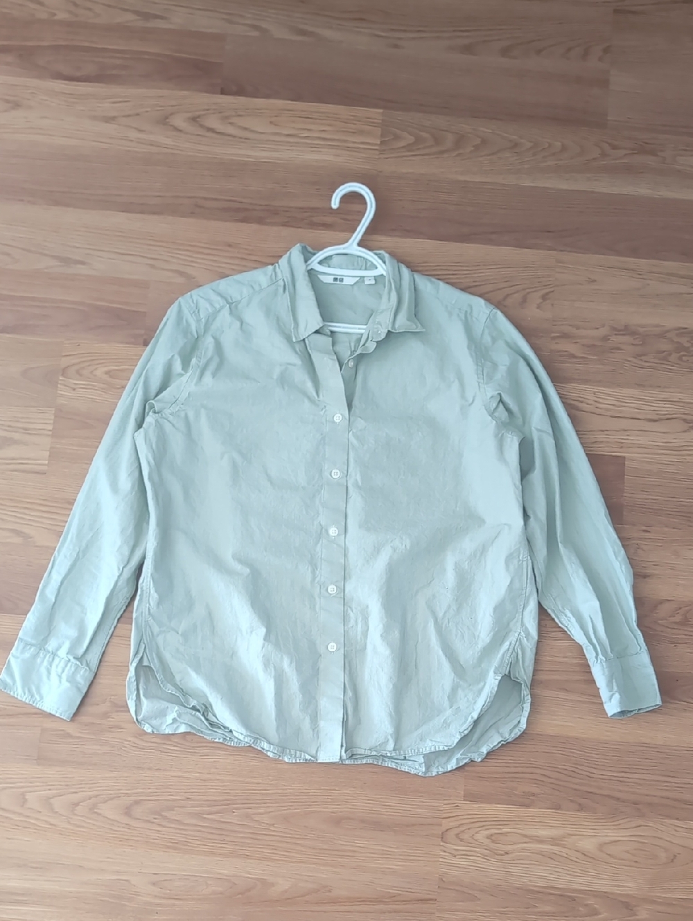 Uniqlo Sage Green And White Stripe Long-Sleeve Button-Down Shirt